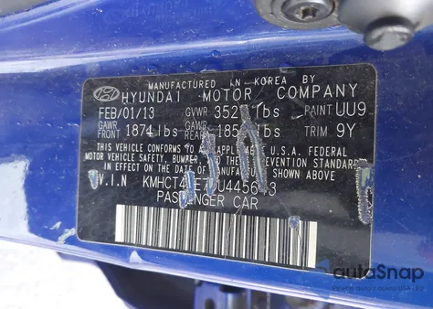 2013 Hyundai Accent Gls z USA, uszkodzony, nr VIN KMHCT4AE7DU445643